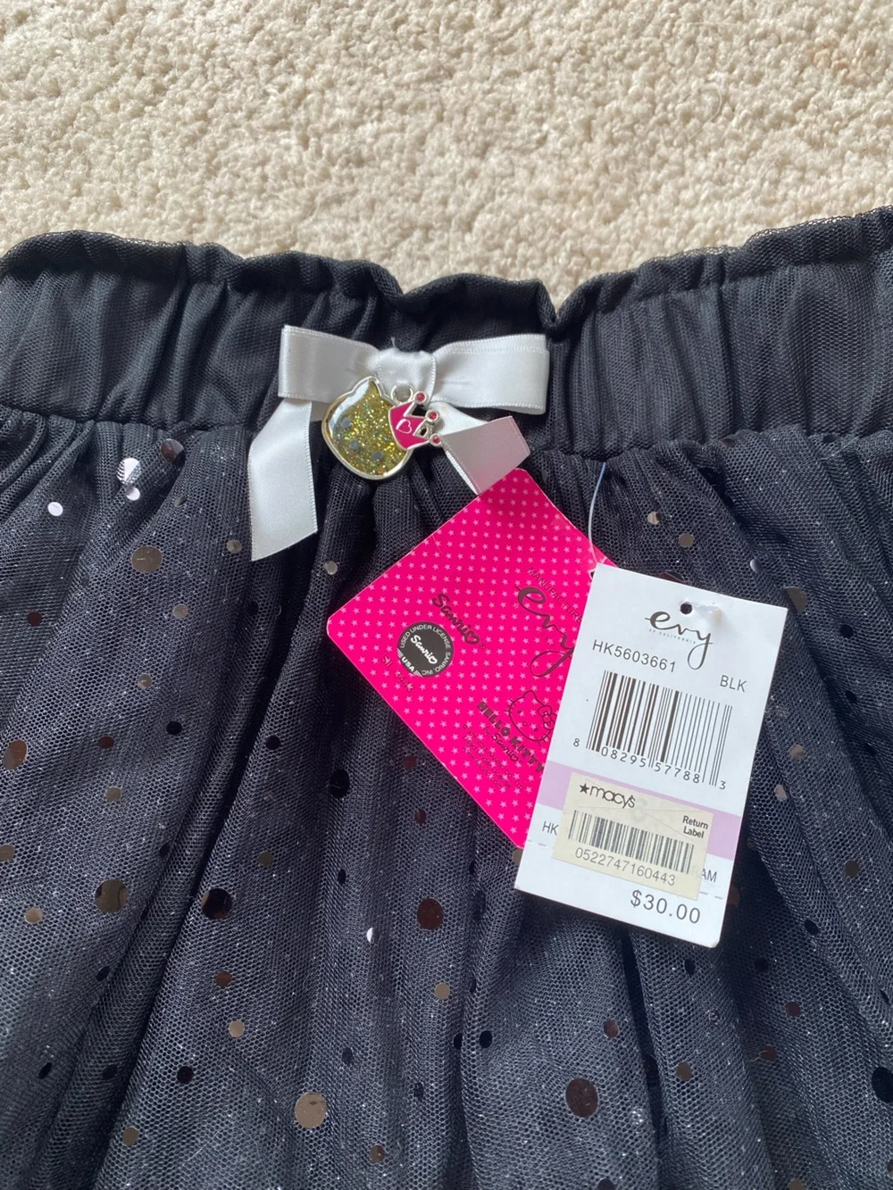 Hello Kitty Black Tulle Skirt with Silver Sequin